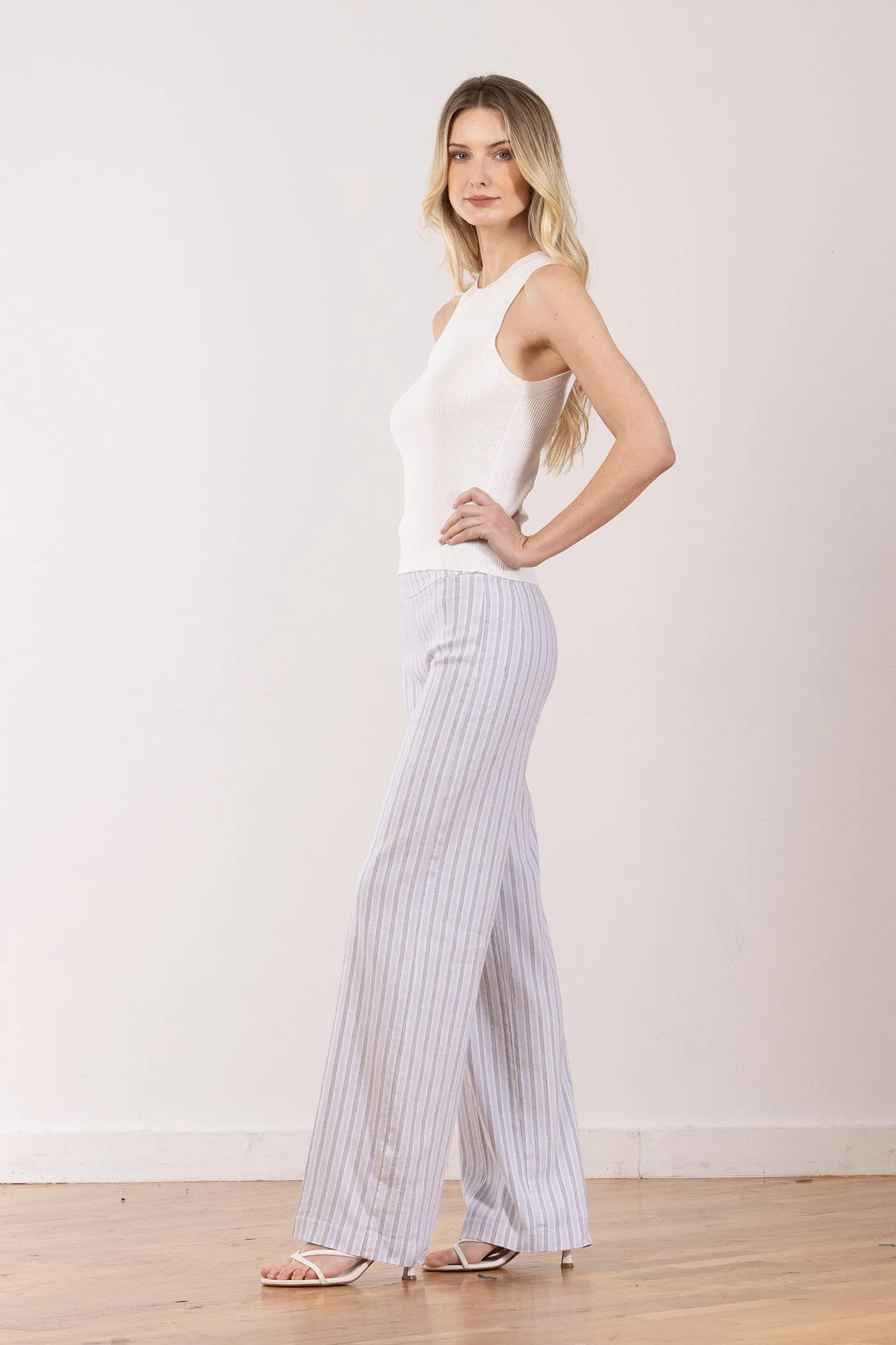 FLAVIA Linen Stripes Grey/Blue