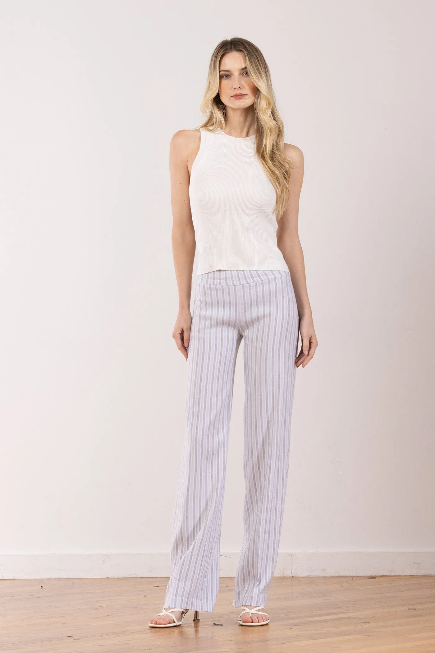 FLAVIA Linen Stripes Grey/Blue