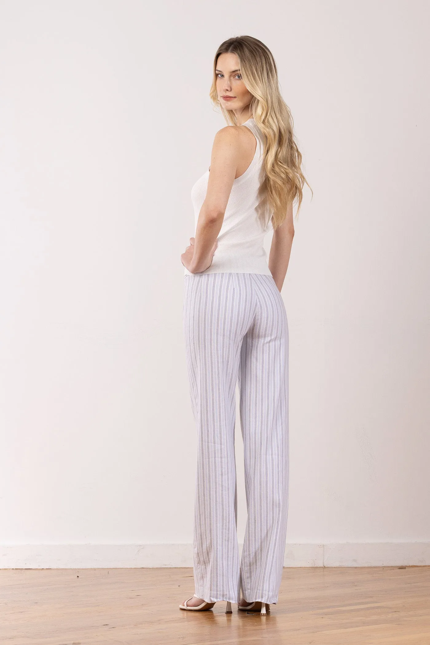 FLAVIA Linen Stripes Grey/Blue