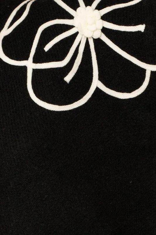 Flower Embroidery Mock Neck Sweater - ONLINE ONLY