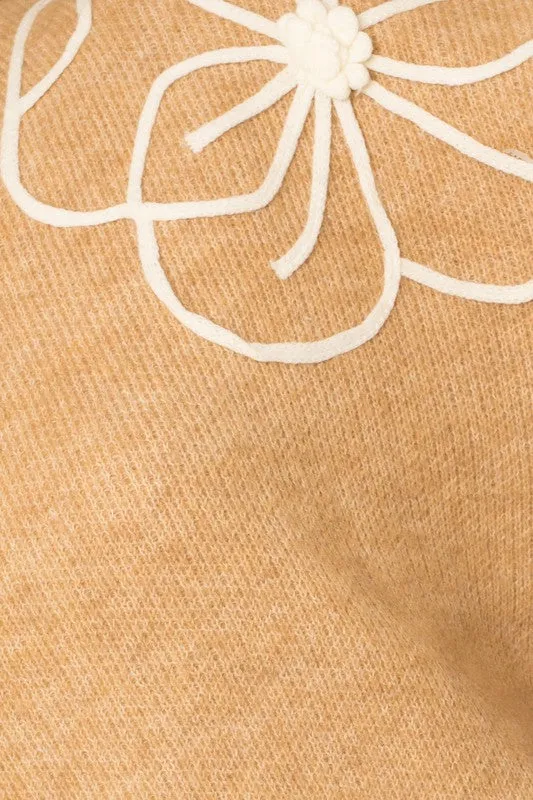 Flower Embroidery Mock Neck Sweater - ONLINE ONLY