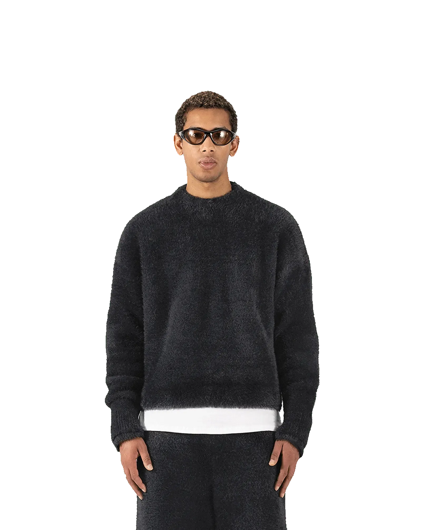 FLUFFY KNIT SWEATER - BLACK