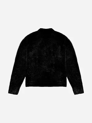 FLUFFY KNIT SWEATER - BLACK