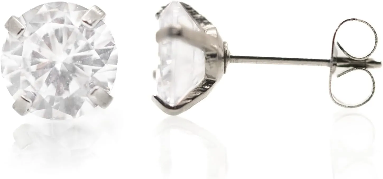 Forbidden Body Jewelry Cubic Zirconia Stud Earrings for Women, 5 Pairs, Hypoallergenic Stainless Steel CZ, 3mm to 8mm, Silver, Rose Gold, or Gold Tone Sets Available