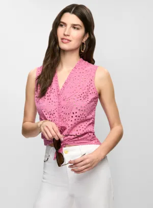 Frilled Sleeveless Eyelet Blouse