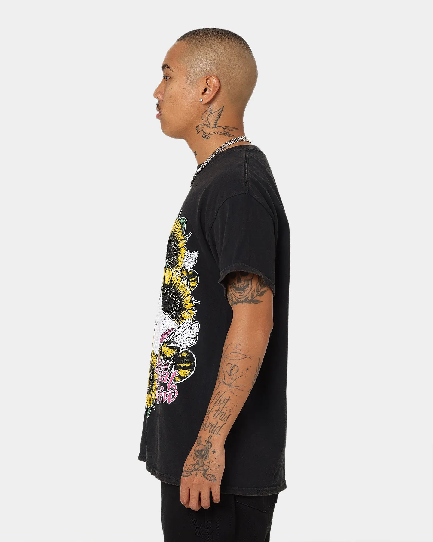 Goat Crew Flower Skull Vintage T-Shirt Black Wash