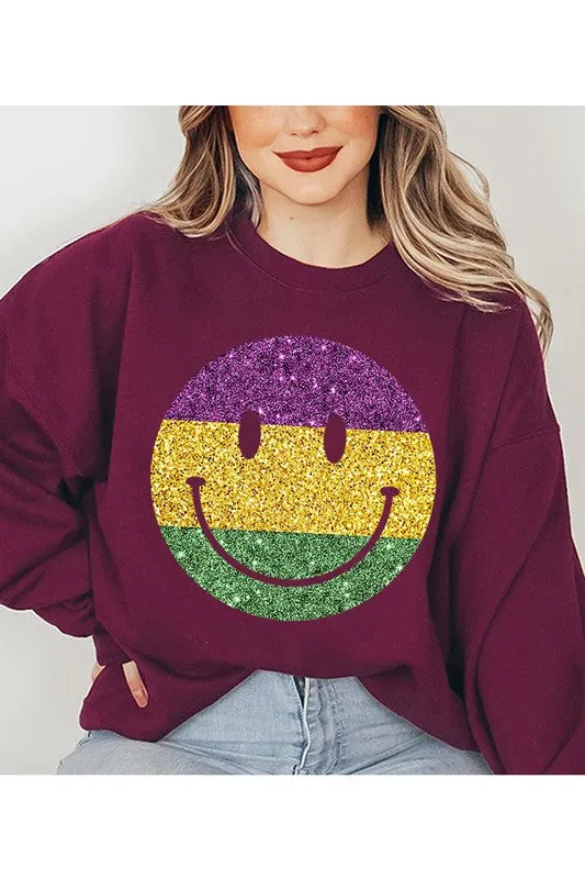 Happy Mardi Gras Smiley Face Graphic Sweatshirt