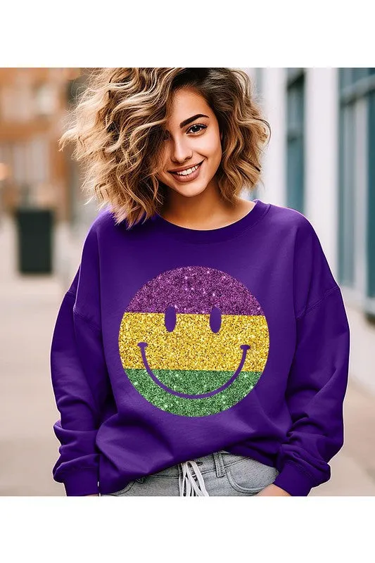 Happy Mardi Gras Smiley Face Graphic Sweatshirt