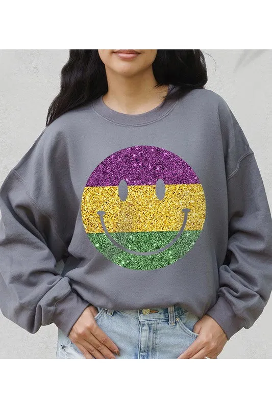 Happy Mardi Gras Smiley Face Graphic Sweatshirt