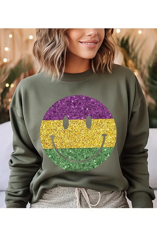 Happy Mardi Gras Smiley Face Graphic Sweatshirt
