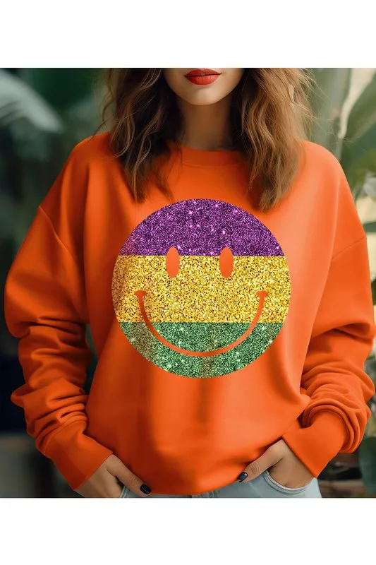 Happy Mardi Gras Smiley Face Graphic Sweatshirt
