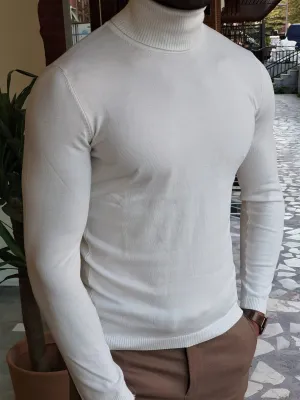 Harrison Slim Fit Ecru Turtleneck Woolen  Knitwear