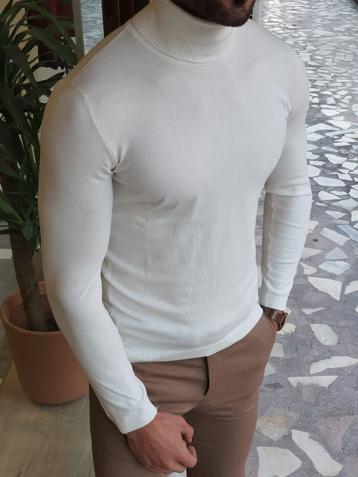 Harrison Slim Fit Ecru Turtleneck Woolen  Knitwear
