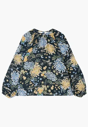 Helena Bow Detail Kyoto Floral Print Blouse In Navy
