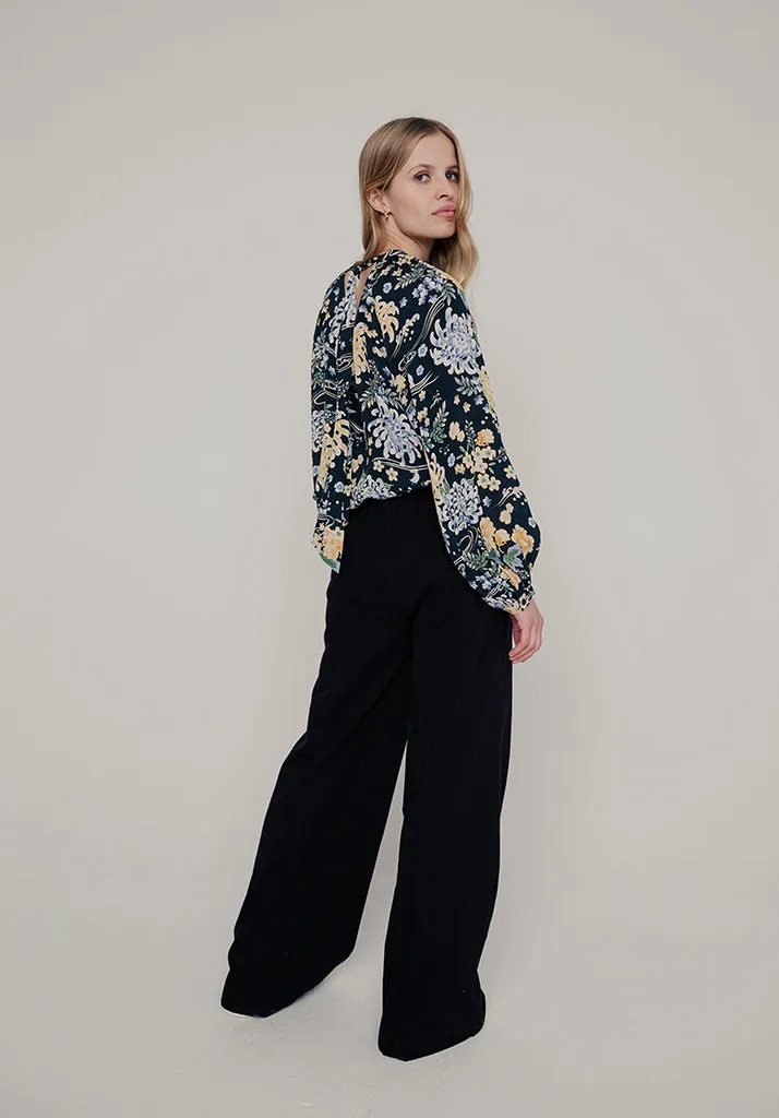 Helena Bow Detail Kyoto Floral Print Blouse In Navy
