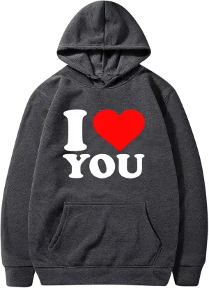 I Love You Sweatshirt Womens Long Sleeve Pullover Tops with Pockets Oversized Hoodies Baggy Tunic Tops Blouse