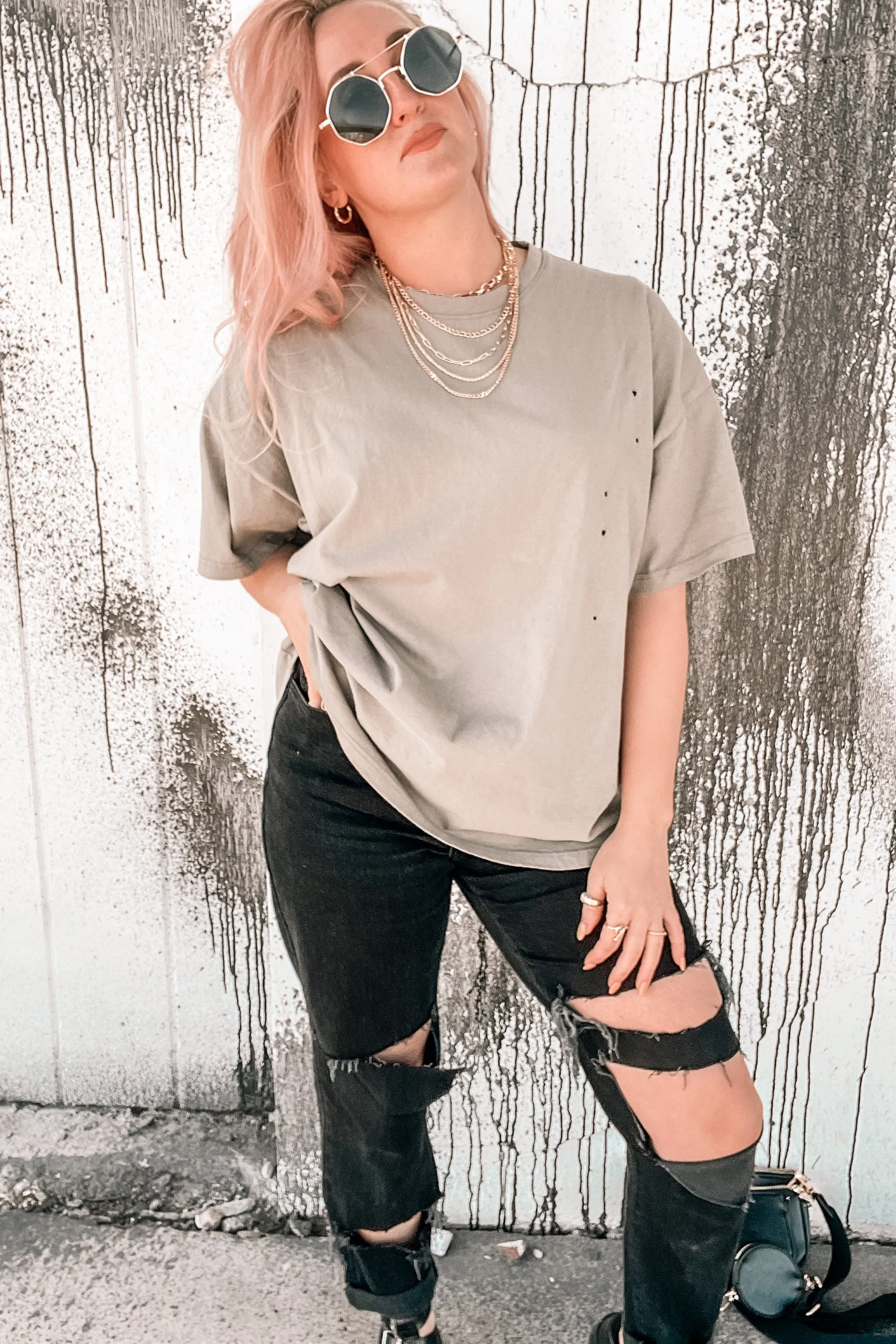 It's All Good Oversized Distressed Tee