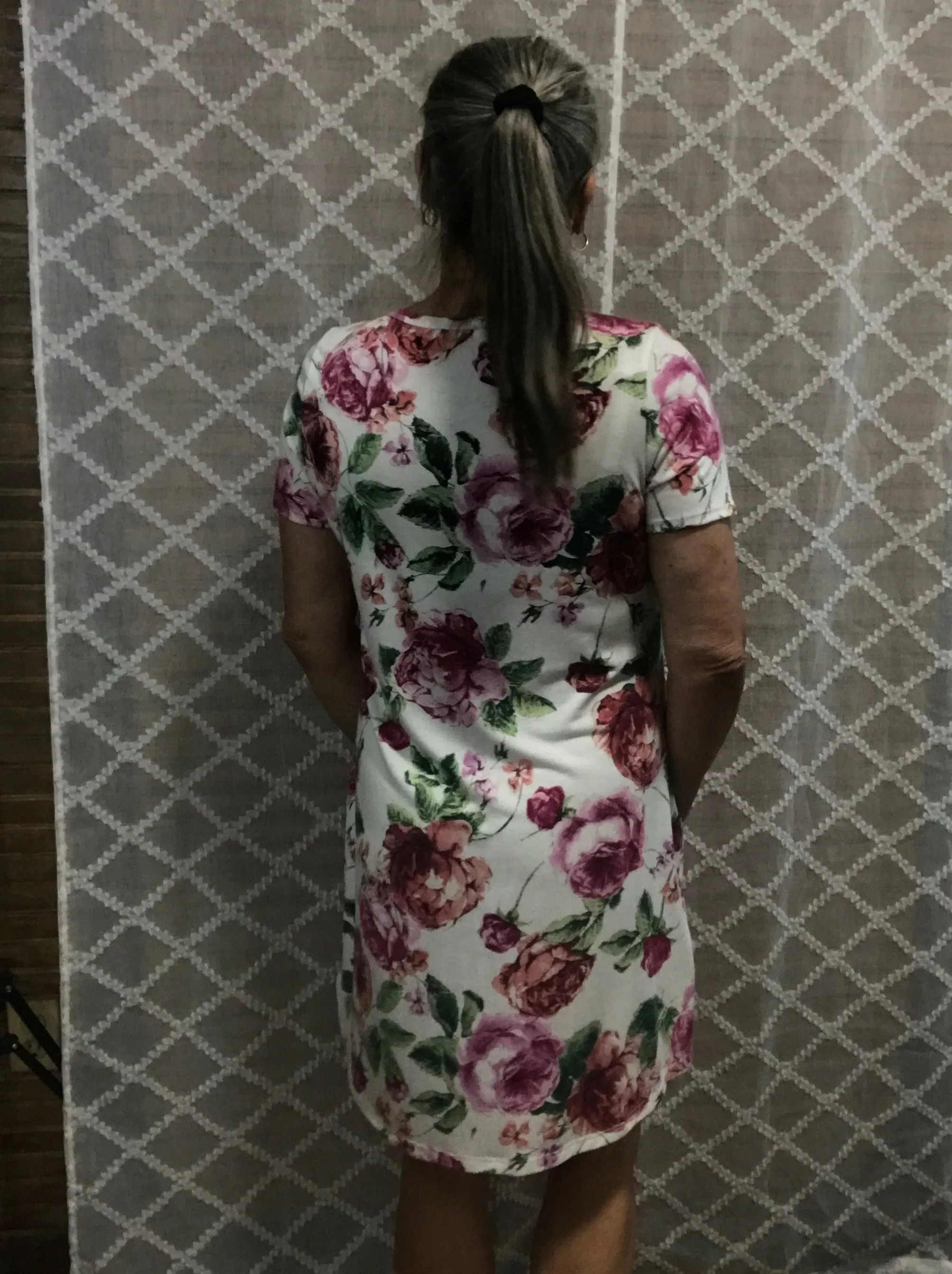 Ivory Dress w/Pink Floral Print
