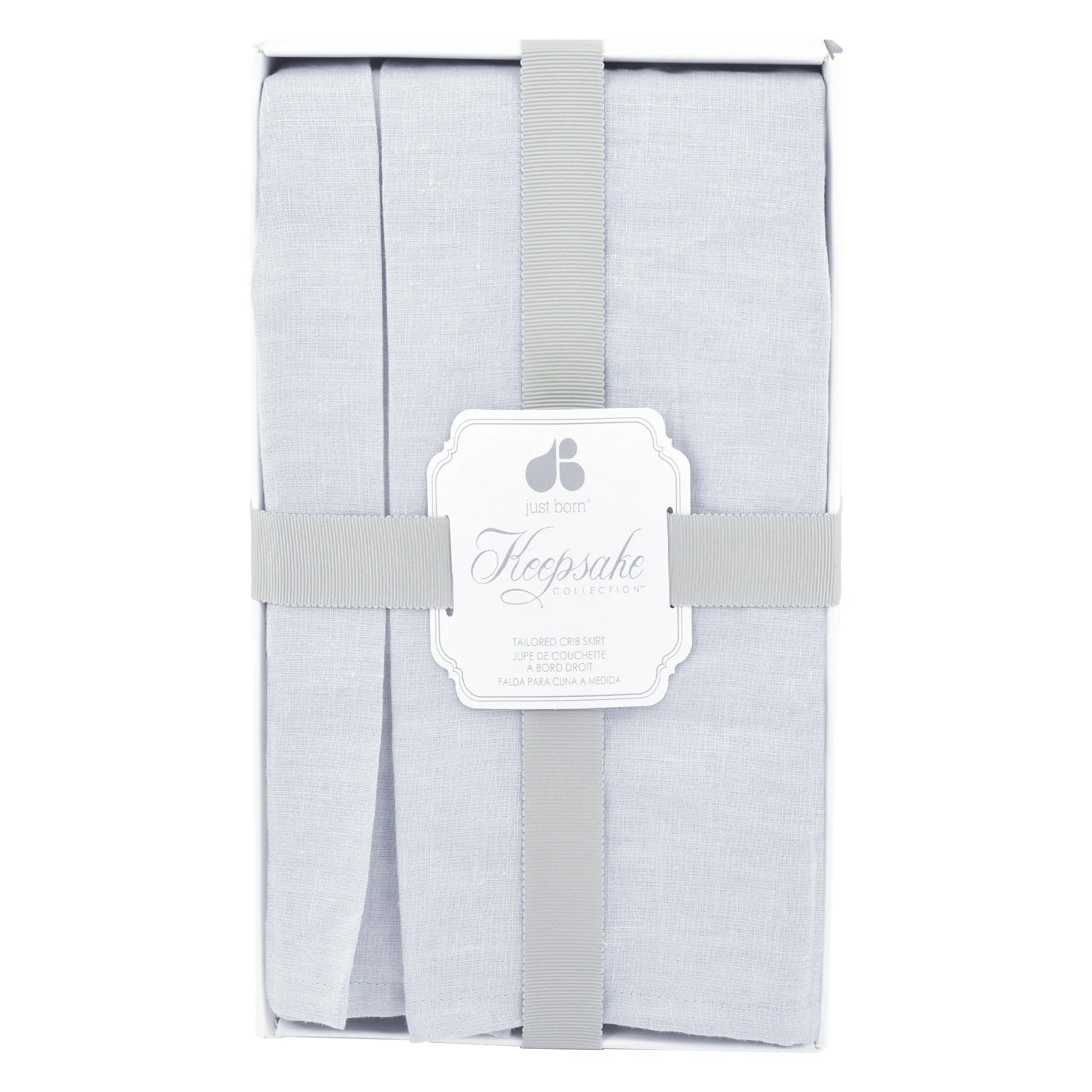 Just Born Grey Keepsake Linen Crib Skirt