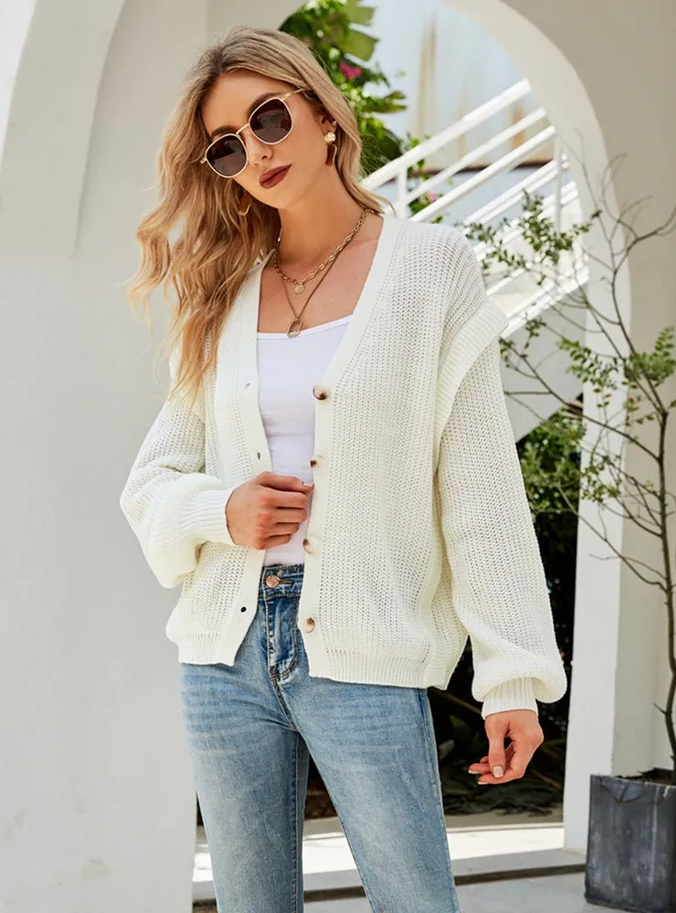 Knitwear Solid Color Button Wooden Ear Sweater