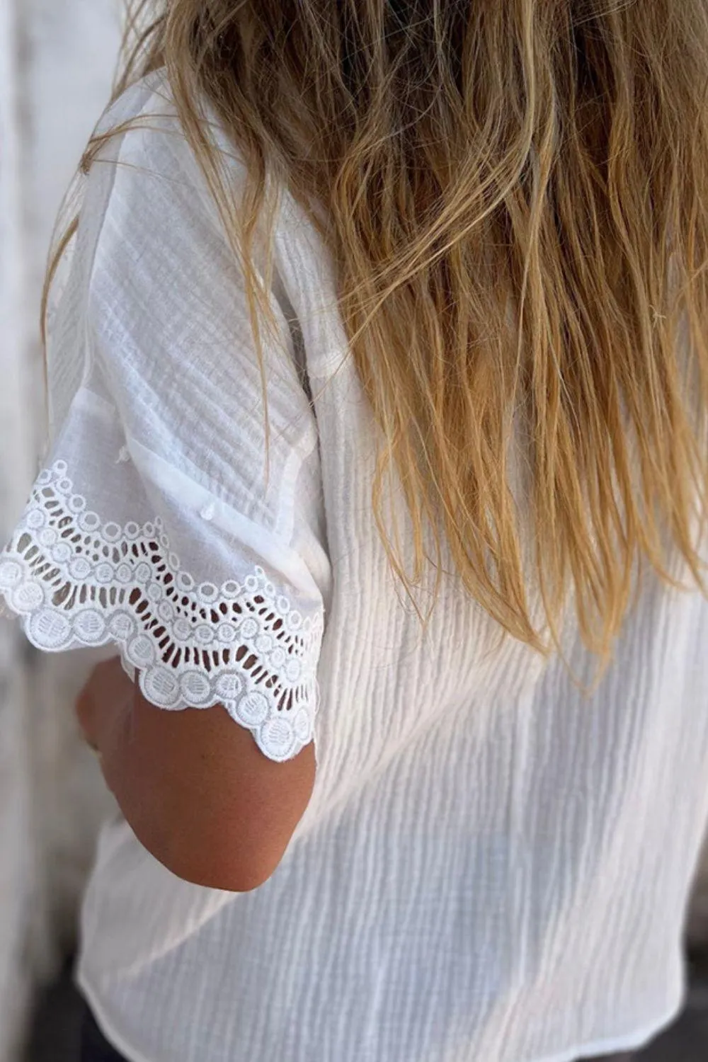 Laid-Back Feels Lace Short Sleeve Collared Blouse