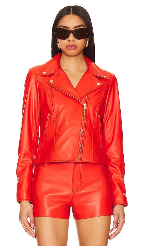 LAMARQUE Kelsey Gold Moto Jacket in Orange