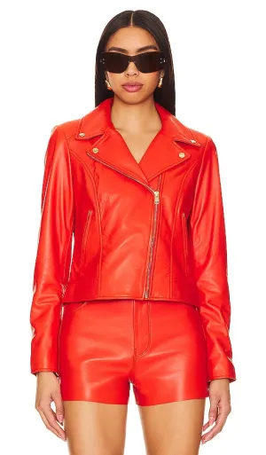 LAMARQUE Kelsey Gold Moto Jacket in Orange