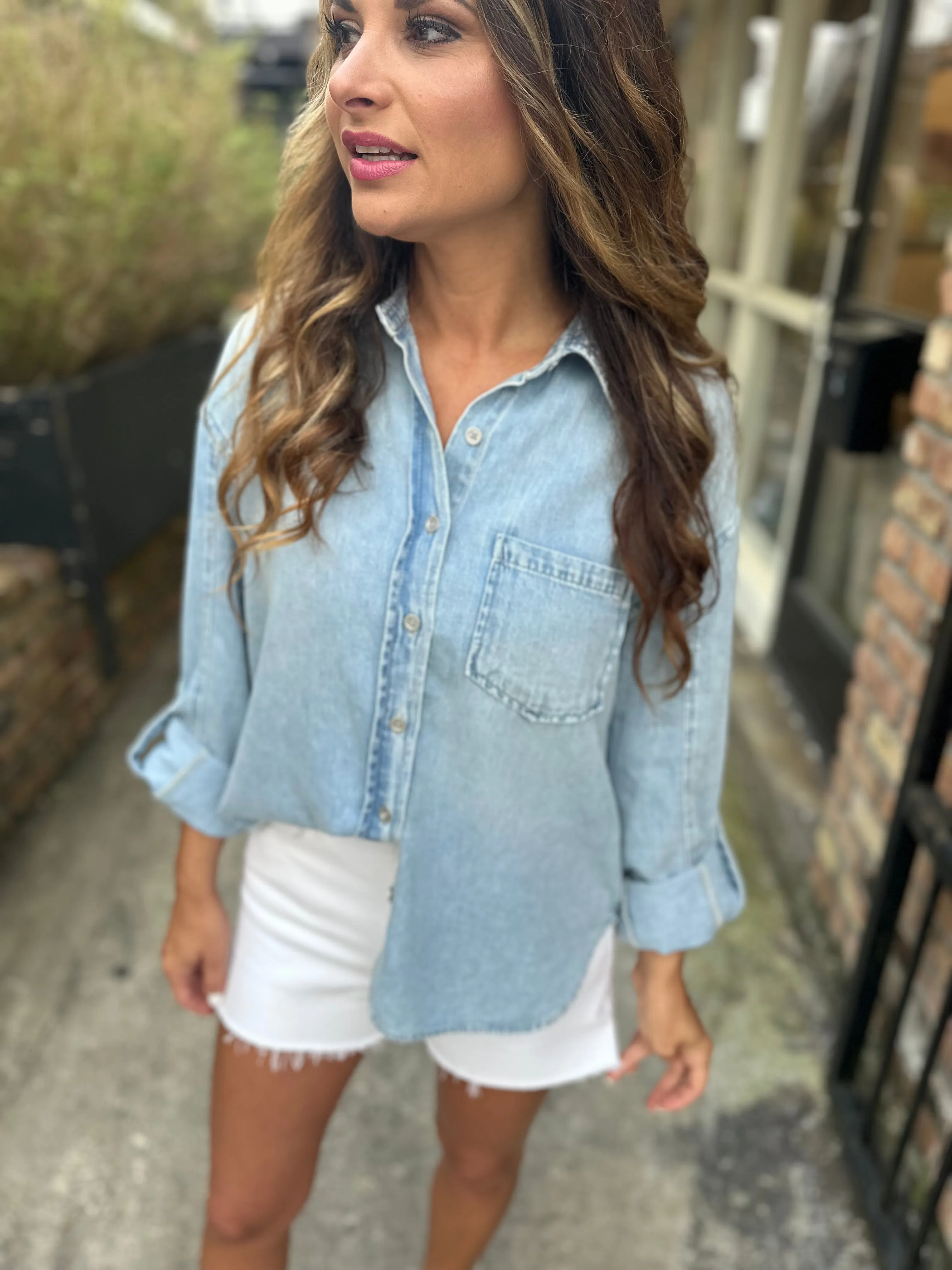 Leighton Denim Button Down- Light Wash