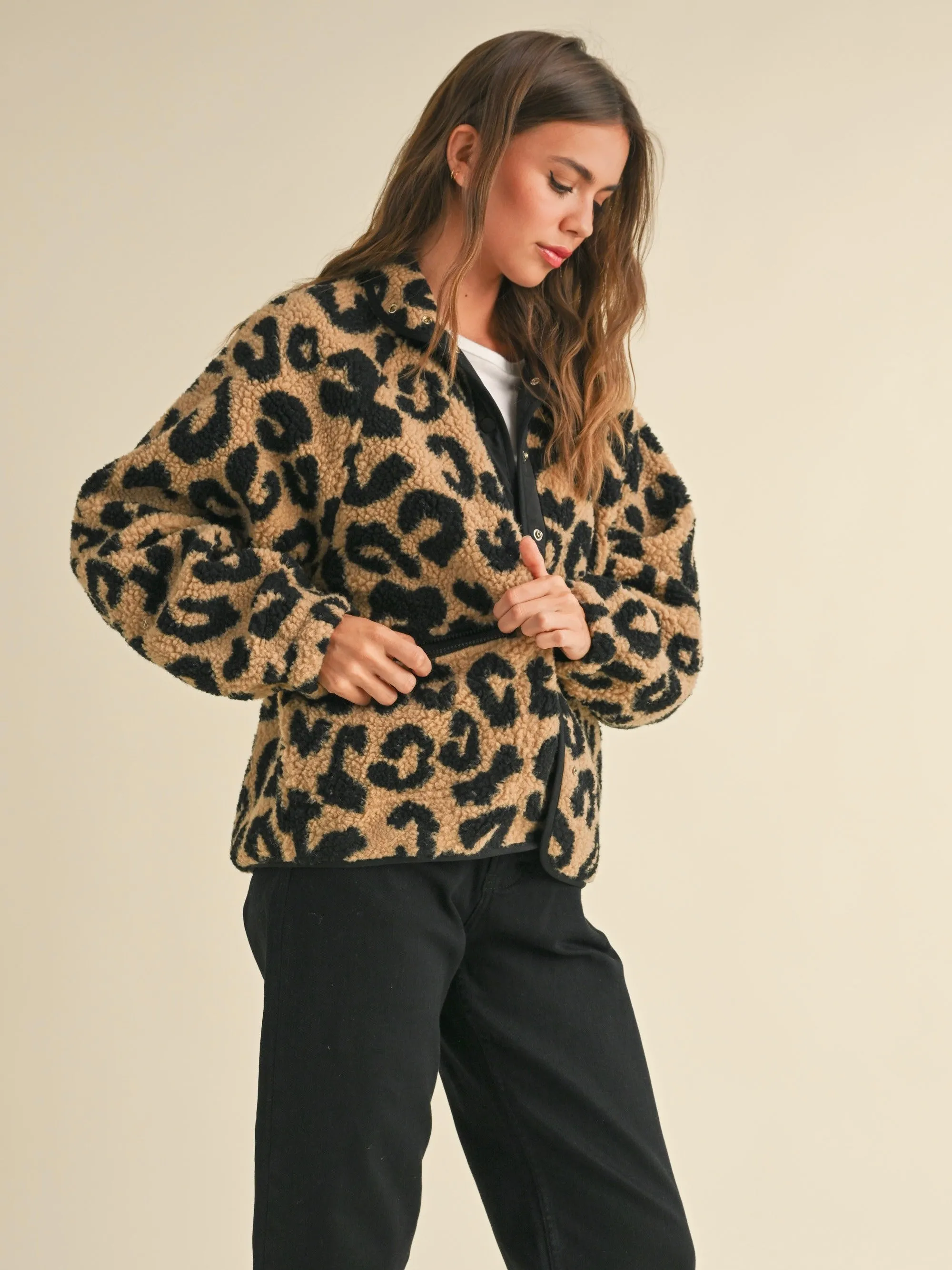 Leopard Pattern Sherpa Jacket