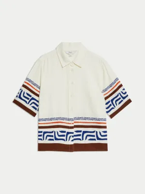 Linen rich printed top