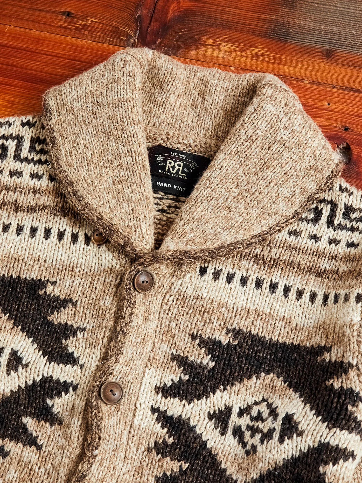 Linen-Silk Shawl Collar Cardigan in Brown Tan Multi
