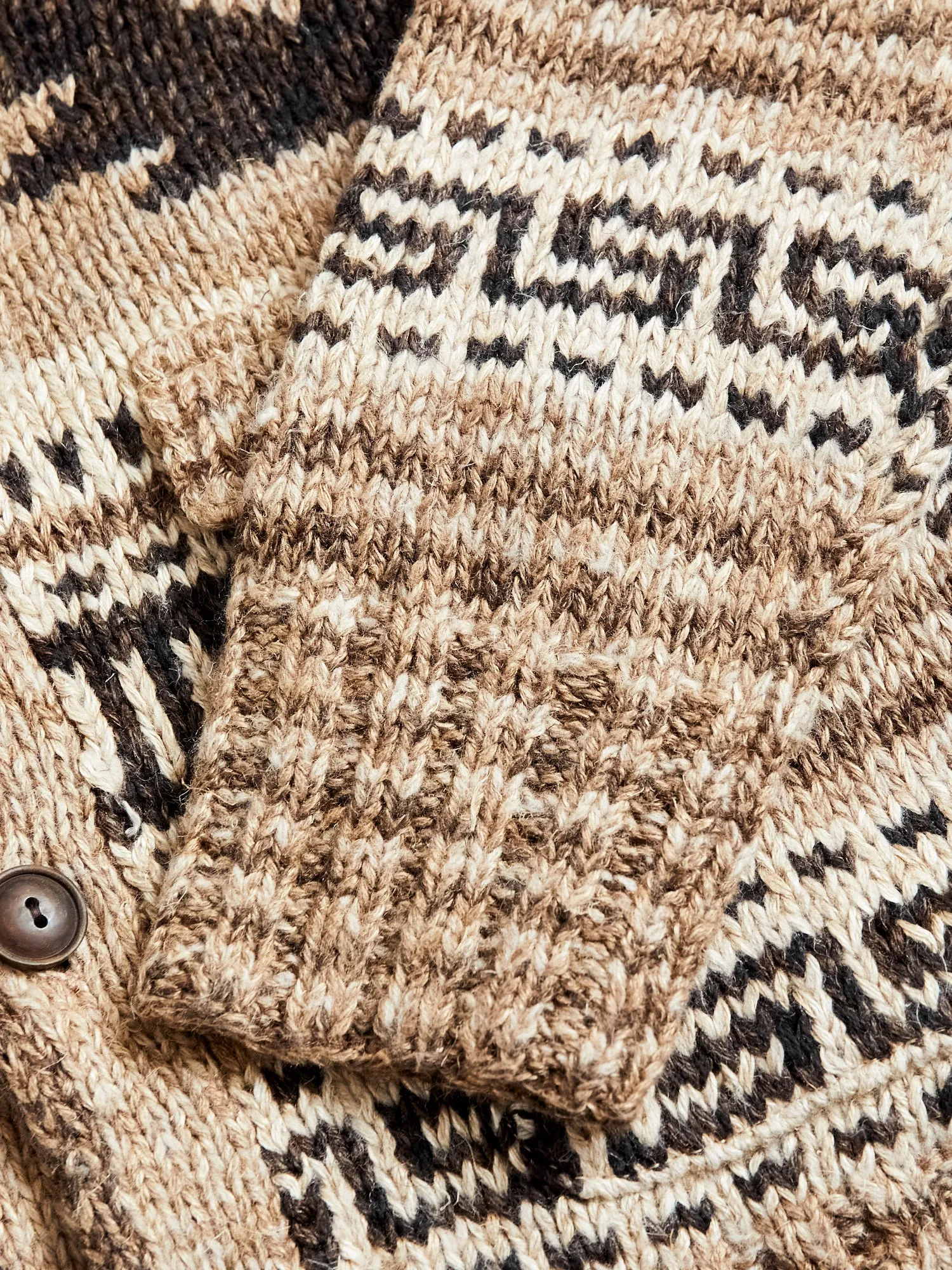 Linen-Silk Shawl Collar Cardigan in Brown Tan Multi