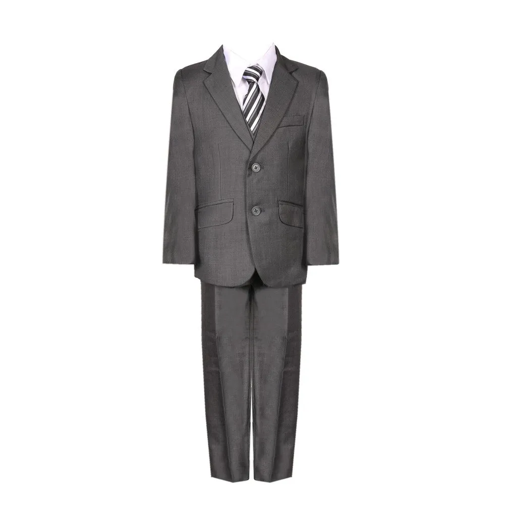 Little Boys Charcoal Fancy 5 Piece Vest Jacket Pants Special Occasion Suit 2-7