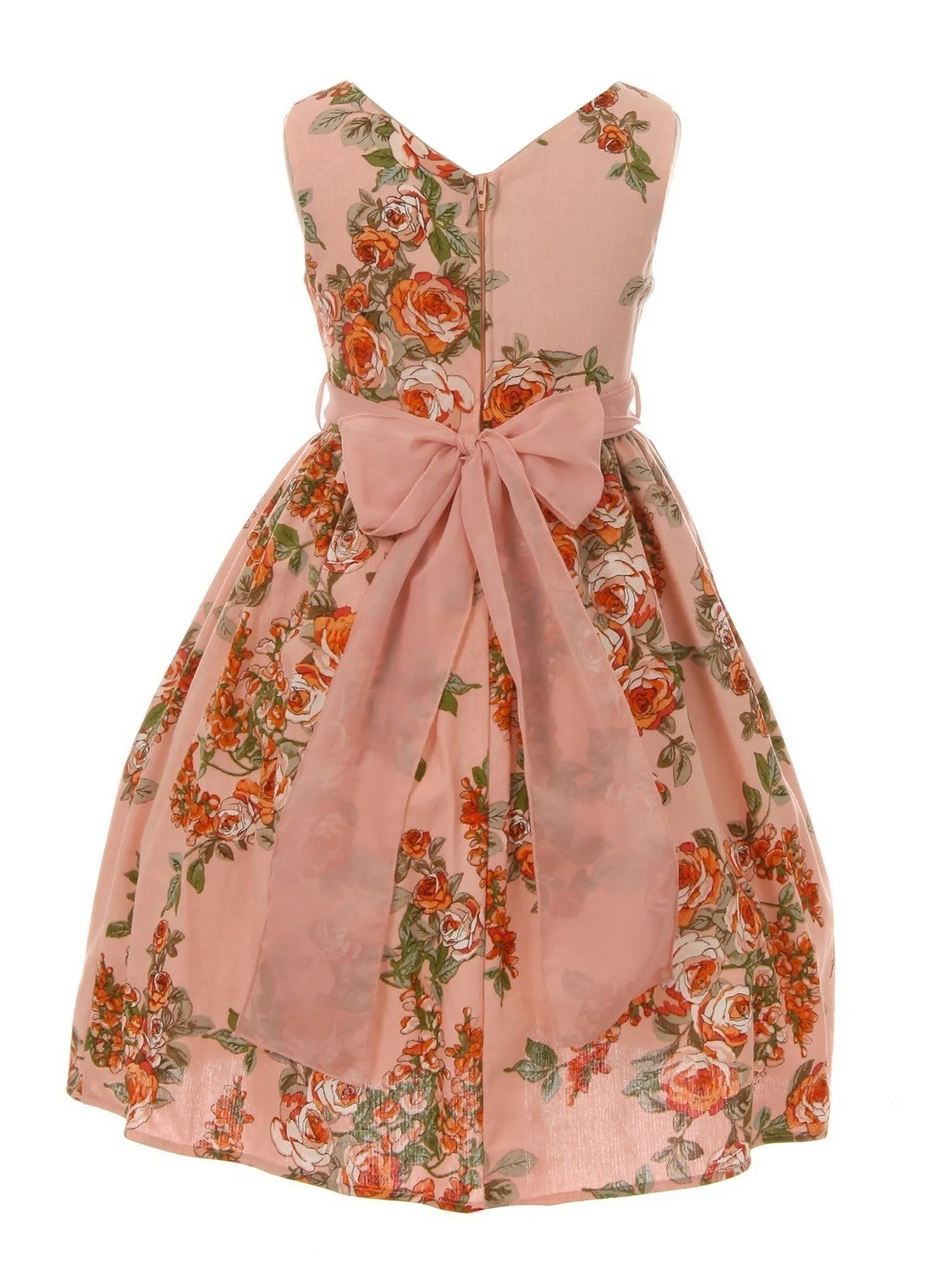 Little Girls Blush Flower Print Linen Sleeveless Easter Dress 2-6