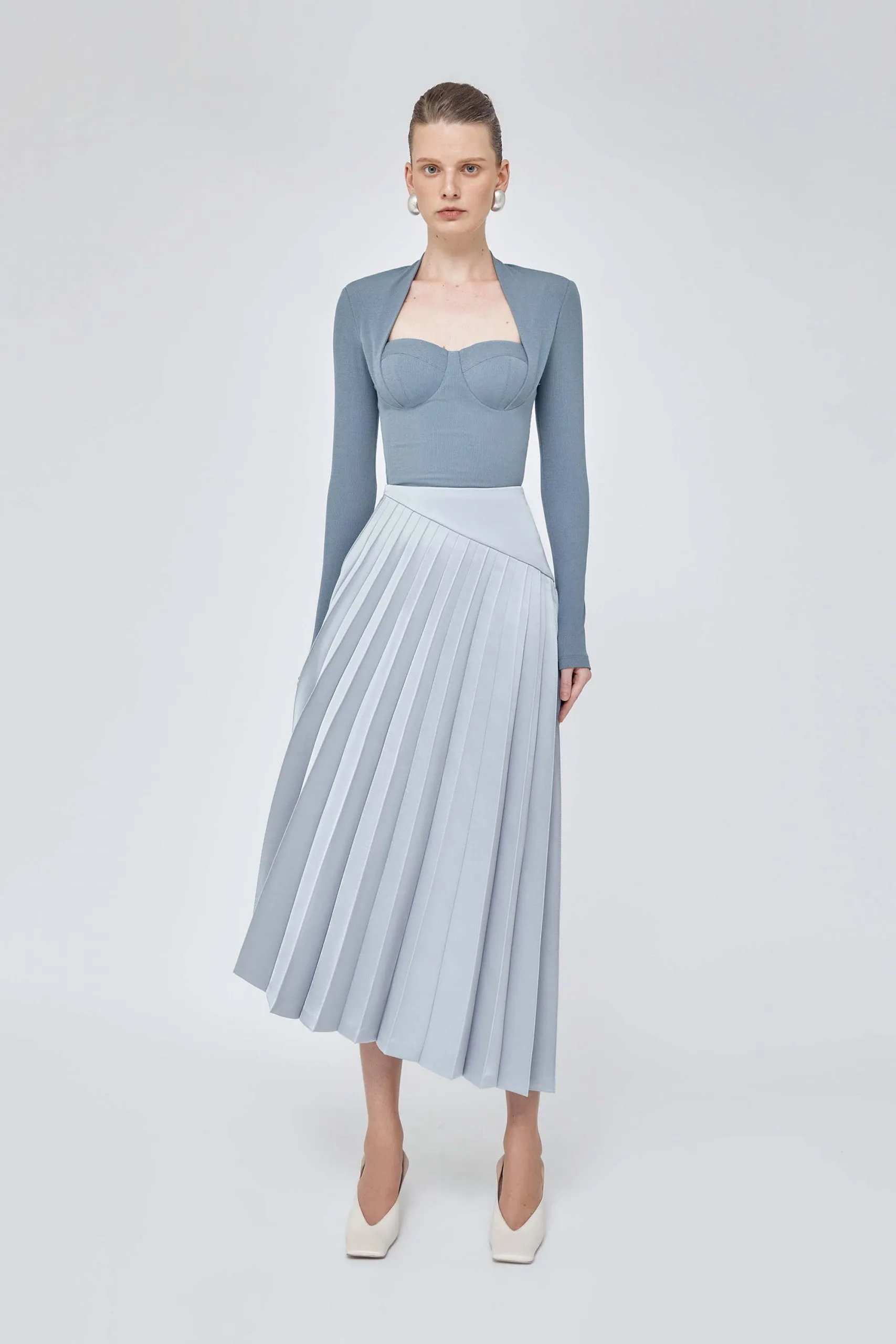 Long-sleeved tops autumn and winter high-waist pleated skirts slim two-piece suit - Quinn