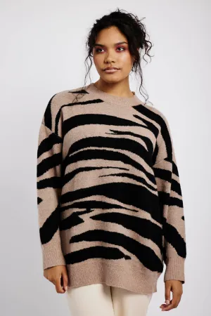 Longer Length Jumper in Natural Tiger