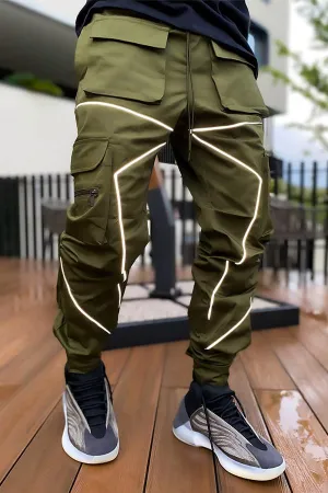 Loose Drawstring Reflective Cargo Joggers Sports Pants