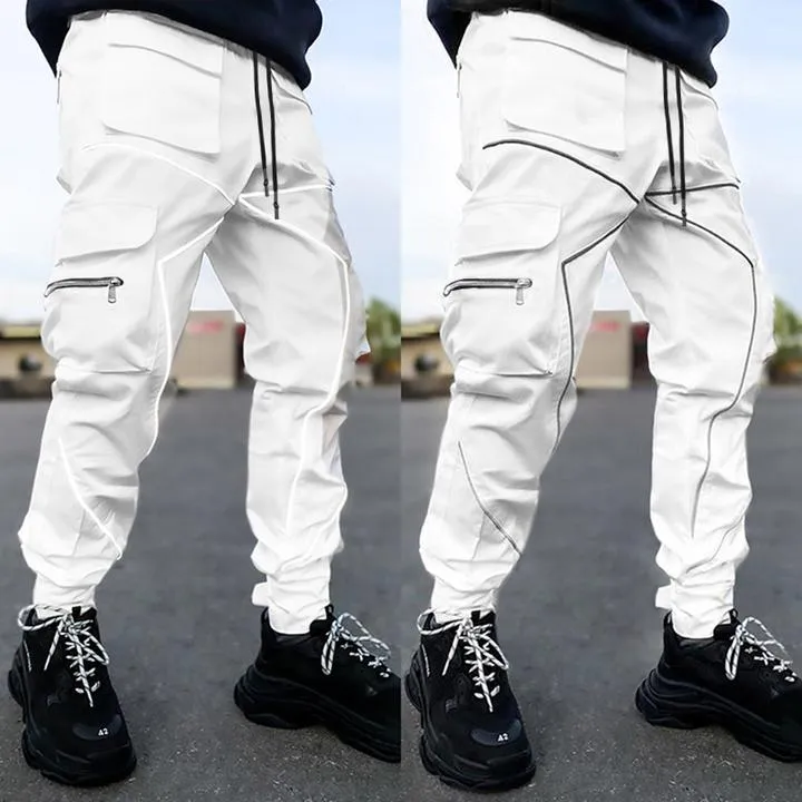 Loose Drawstring Reflective Cargo Joggers Sports Pants