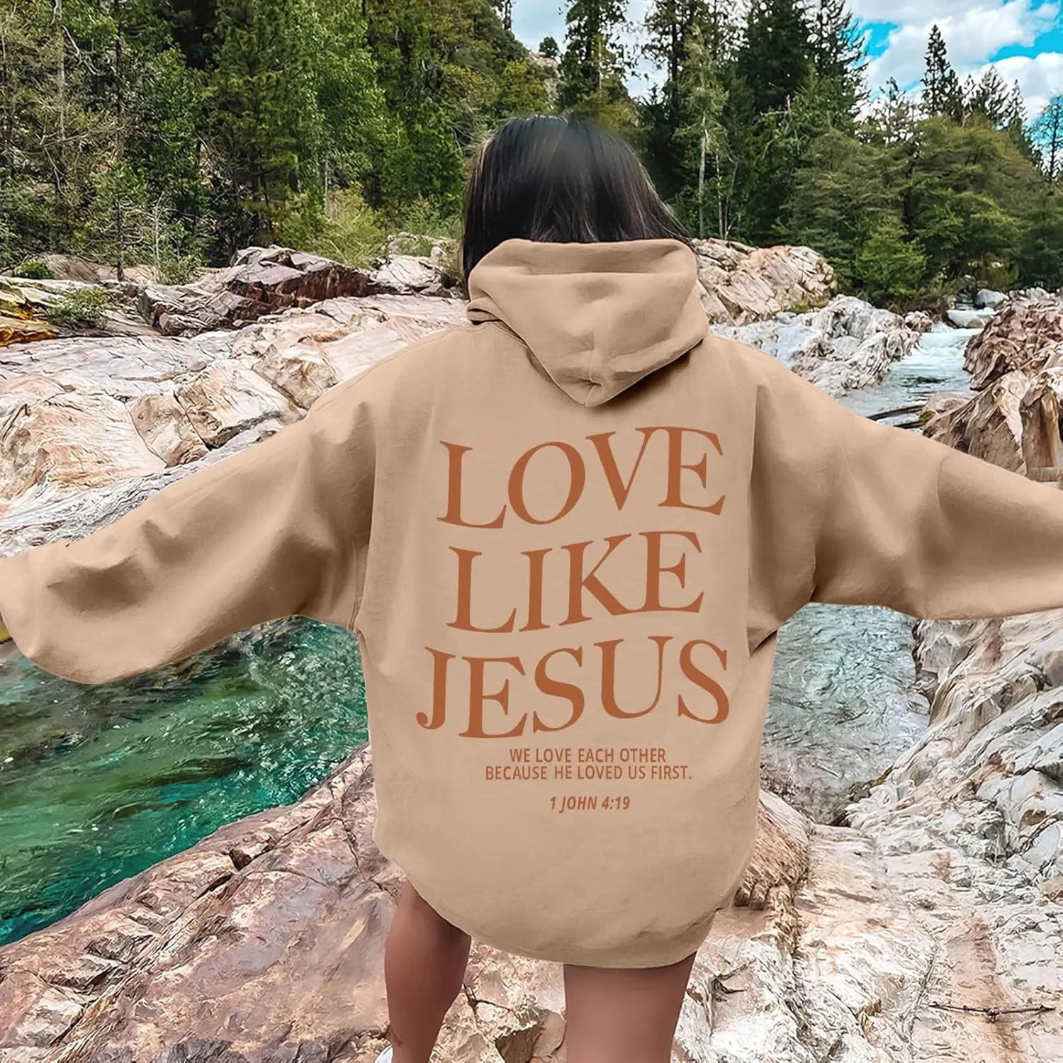 Love Like Jesus Letter Graphic Christian Hoodies for Women Bible Verse Oversized Y2K Hoodies Long Sleeve Tops