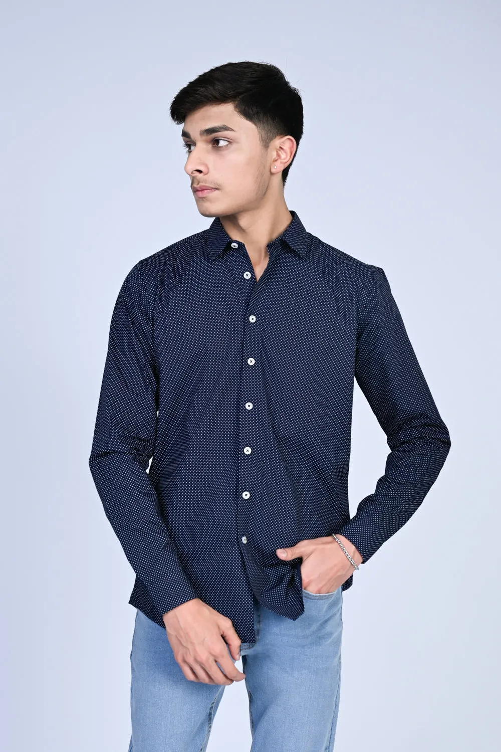 MEN DARK NAVY CASUAL SHIRT