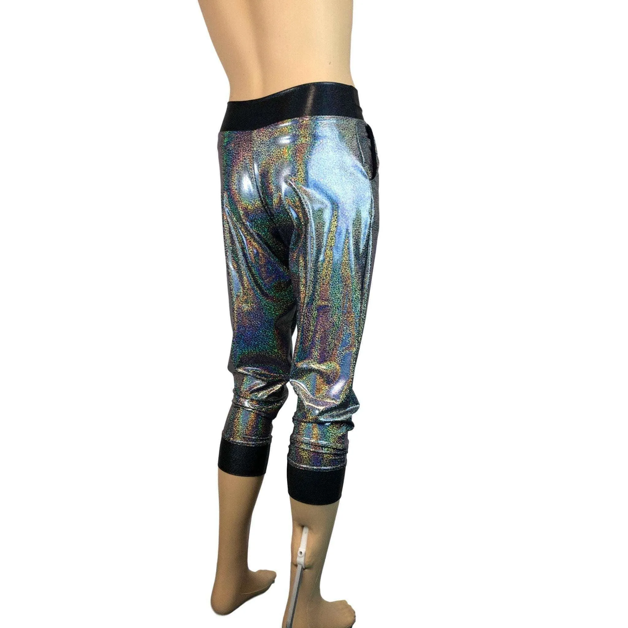 Men's Silver/Black Holographic Mystique Metallic Jogger Pants w/ Pockets