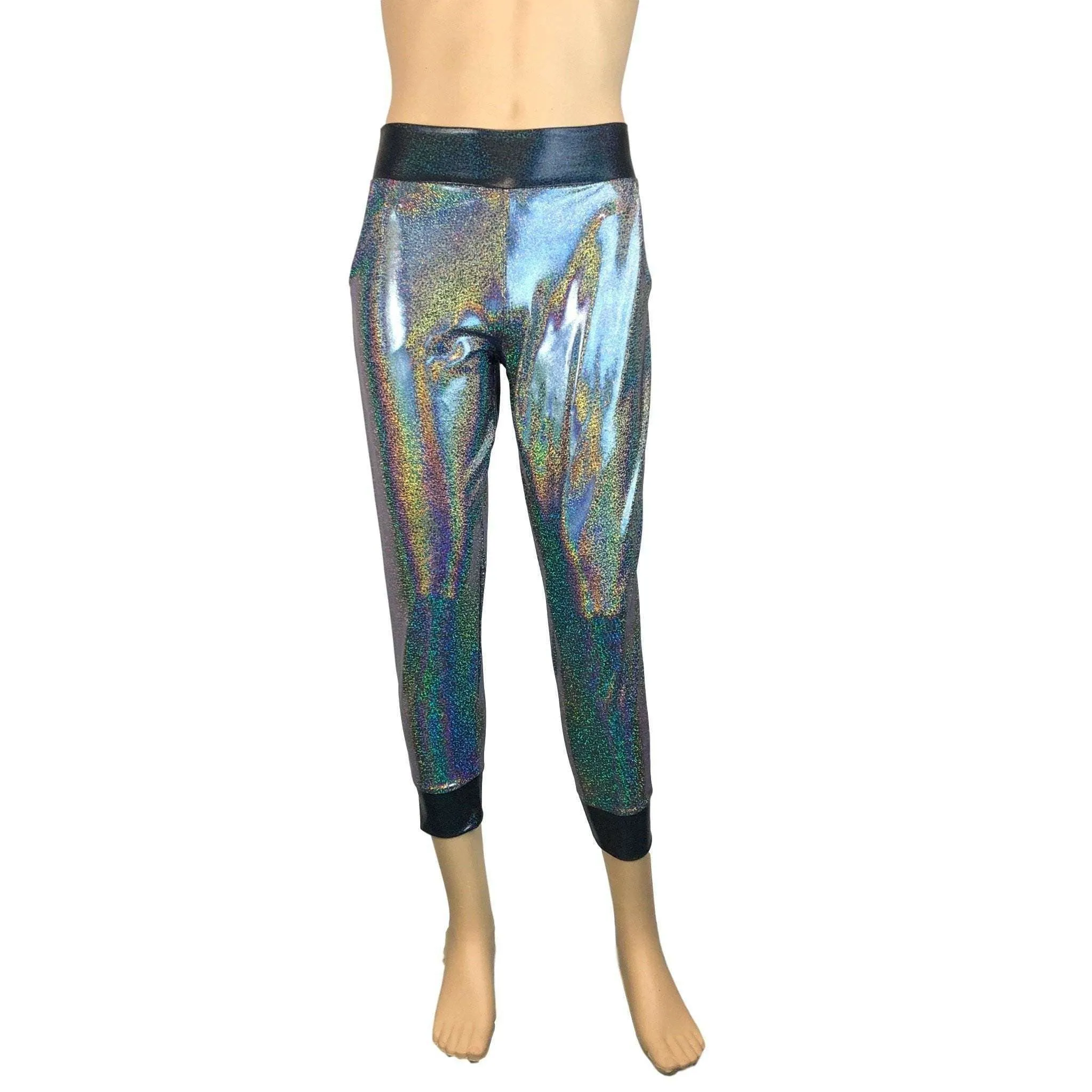 Men's Silver/Black Holographic Mystique Metallic Jogger Pants w/ Pockets