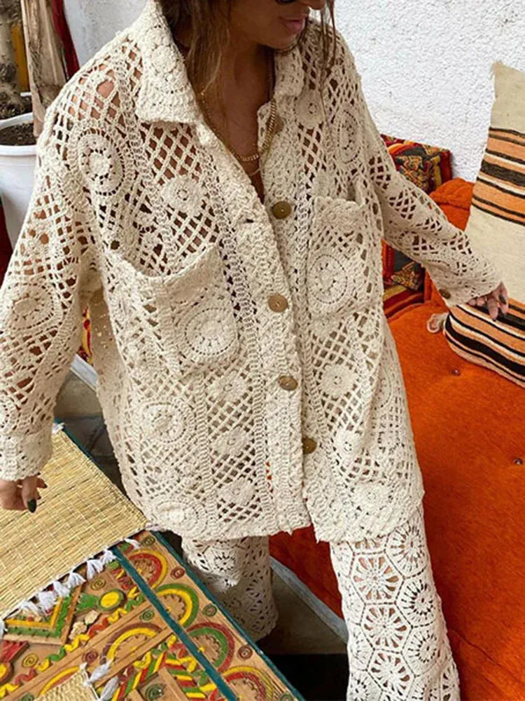 Metaversmall Casual Hollow Out  Loose Shirts For Women For Women Lapel Long Sleeve Patchwork Button Minimalist Cjic Blouses Female New