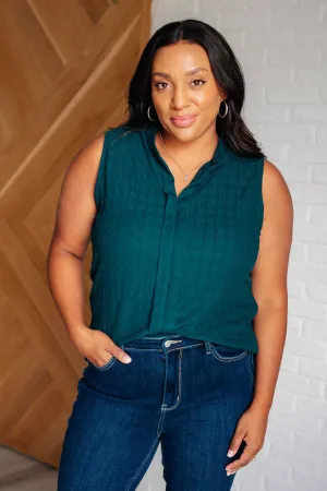 One Eleven North-Matter of Fact Pleat Front Sleeveless Blouse in Sea Green