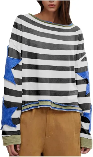Oversized Sweatshirt for Women Lightweight Long Sleeve Crewneck Hoodies Star Tee Shirts 2024 Fall Pullover Clothes
