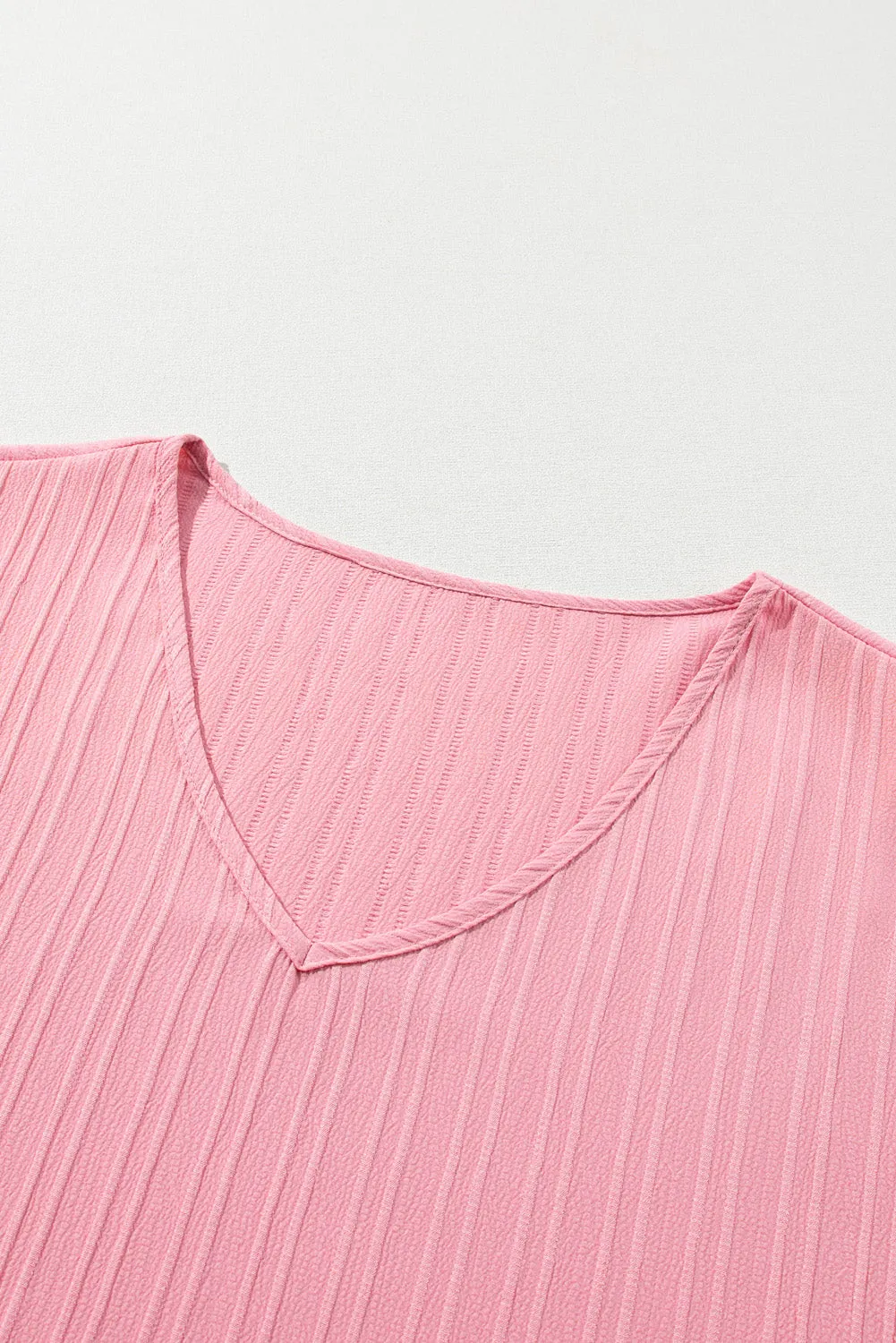 Peach Blossom Ruffled Half Sleeve V Neck Textured Plus Top