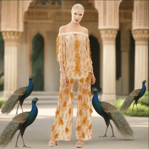 Peacock Inspired Off-Shoulder Beaded Top