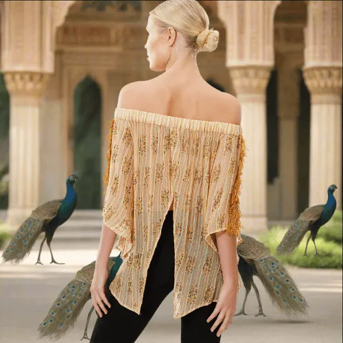 Peacock Inspired Off-Shoulder Beaded Top