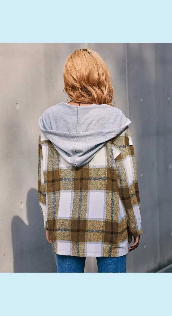 Plaid Dropped Shoulder Hooded Jacket