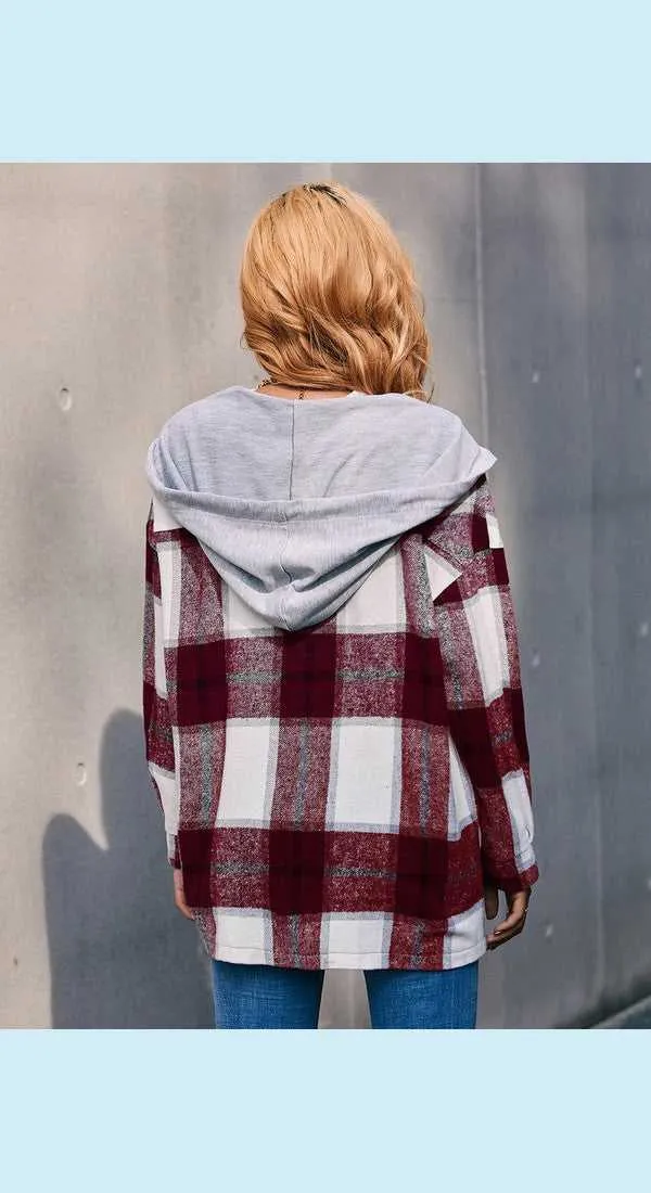 Plaid Dropped Shoulder Hooded Jacket